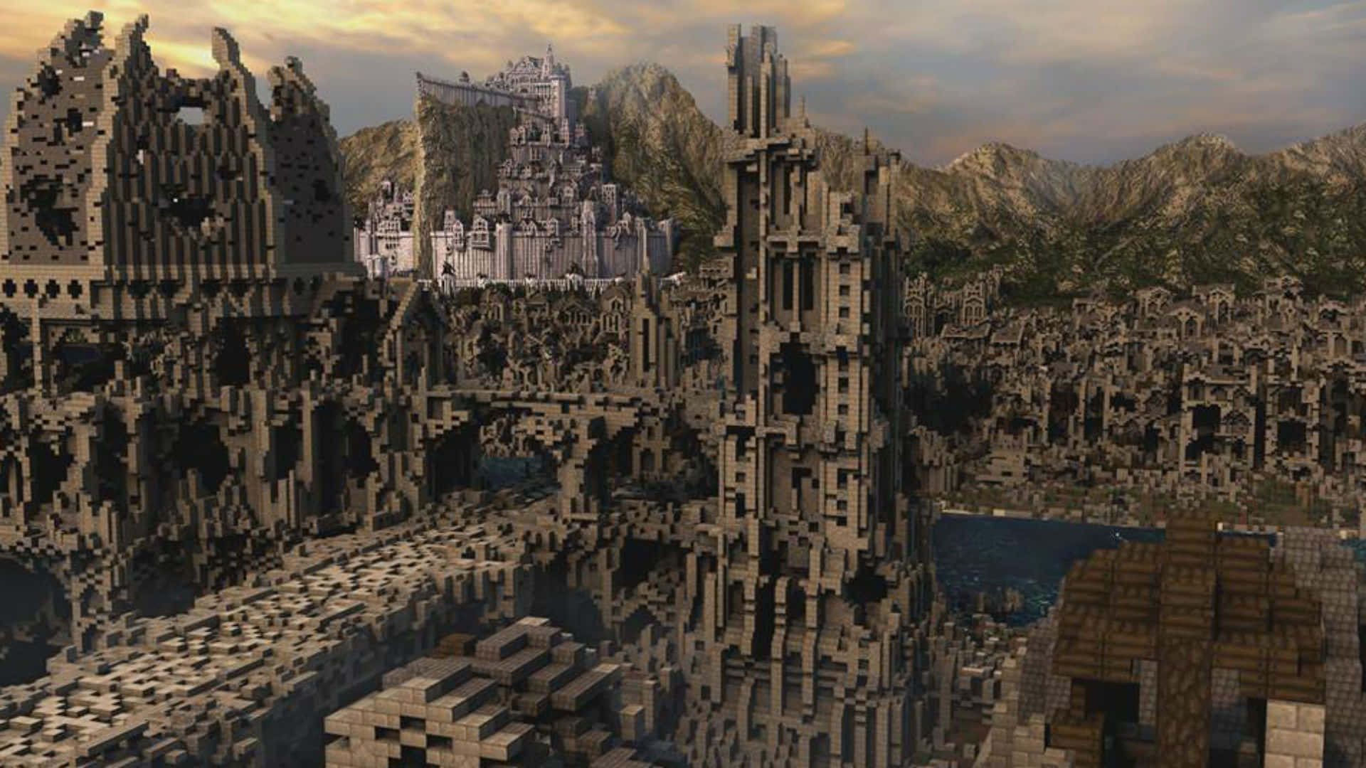 Stunning Minecraft Castle Overlooking a Sunrise Wallpaper