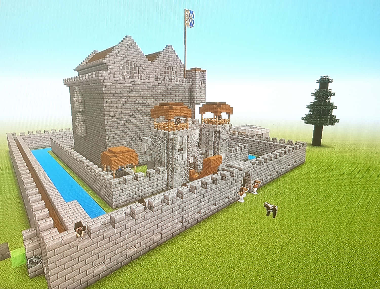 Majestic Minecraft Castle on a Mountain Wallpaper