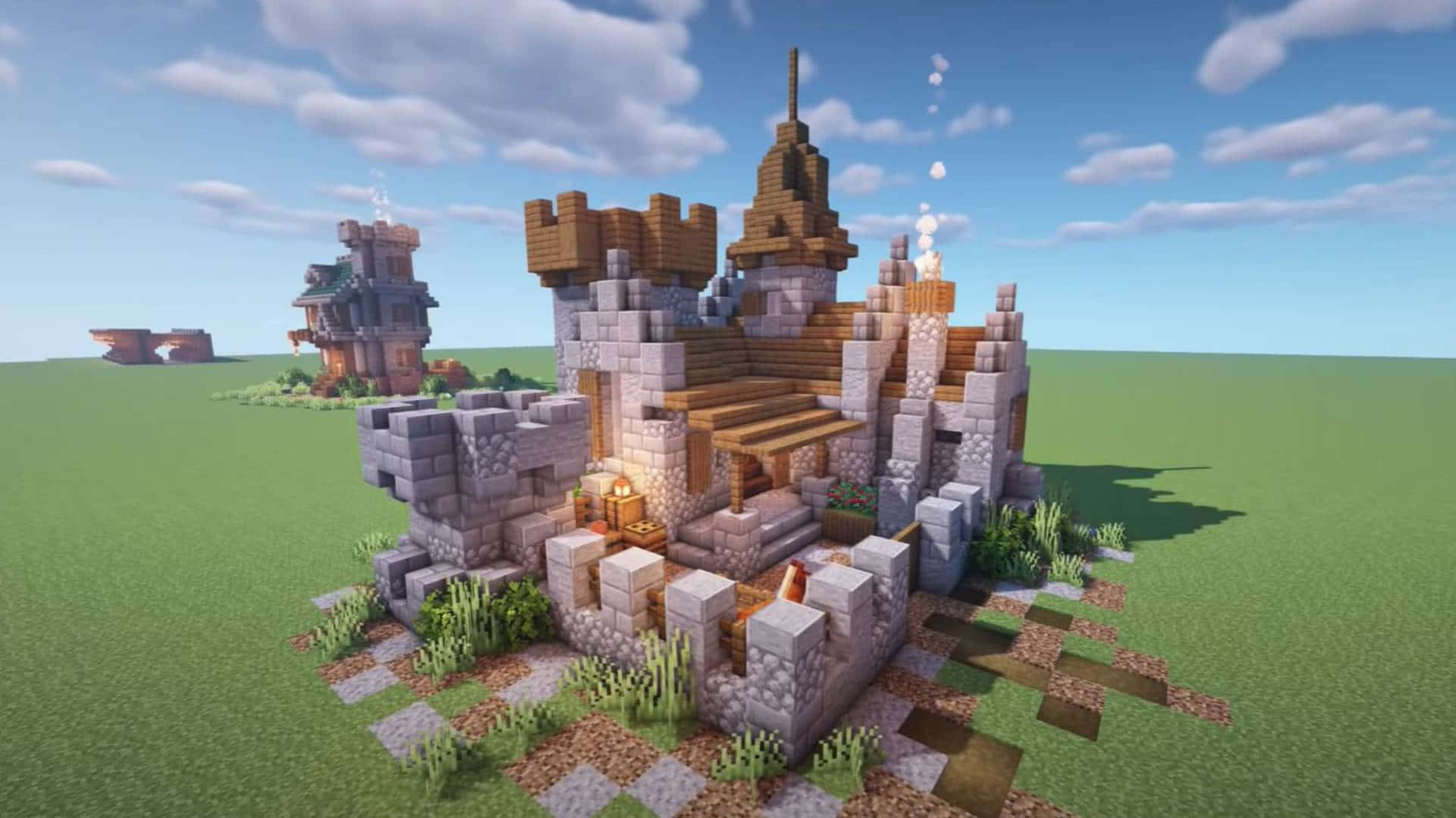 Majestic Minecraft Castle in a Breathtaking Landscape Wallpaper