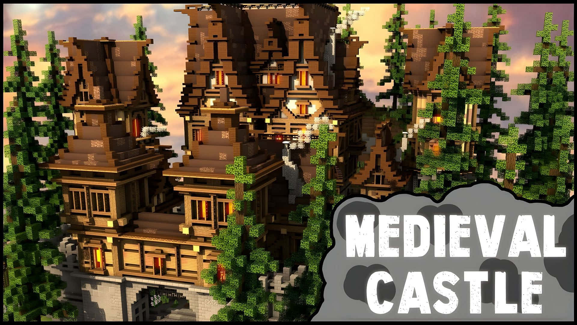 Majestic Minecraft Castle Surrounded by Nature Wallpaper
