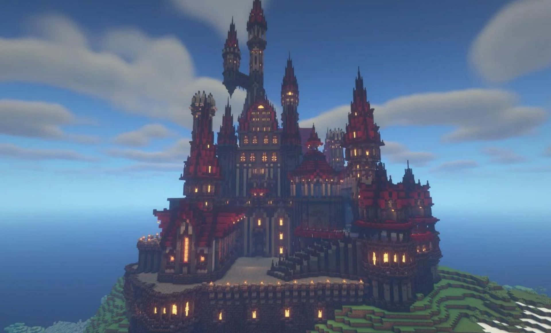 Majestic Minecraft Castle Overlooking the Kingdom Wallpaper