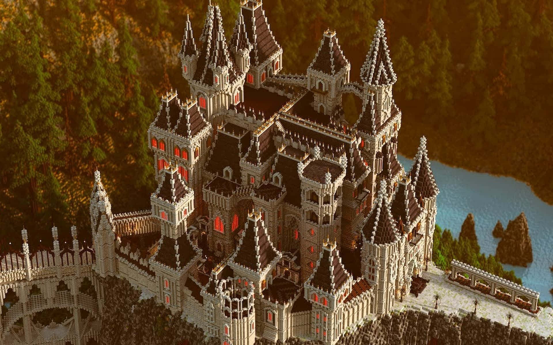Majestic Minecraft Castle Overlooking the Horizon Wallpaper