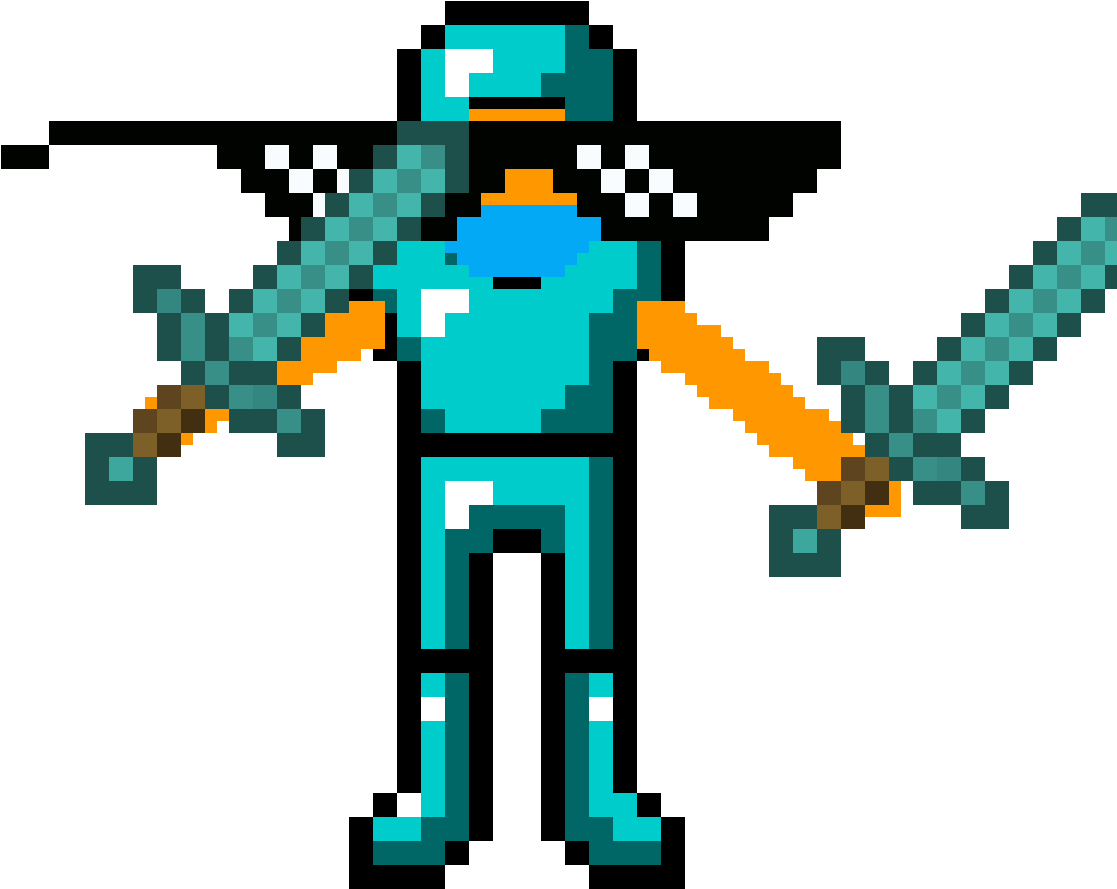 Minecraft Character With Diamond Sword PNG