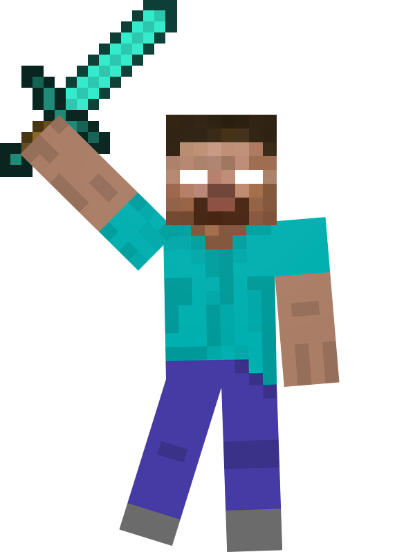 Minecraft Character With Diamond Sword PNG