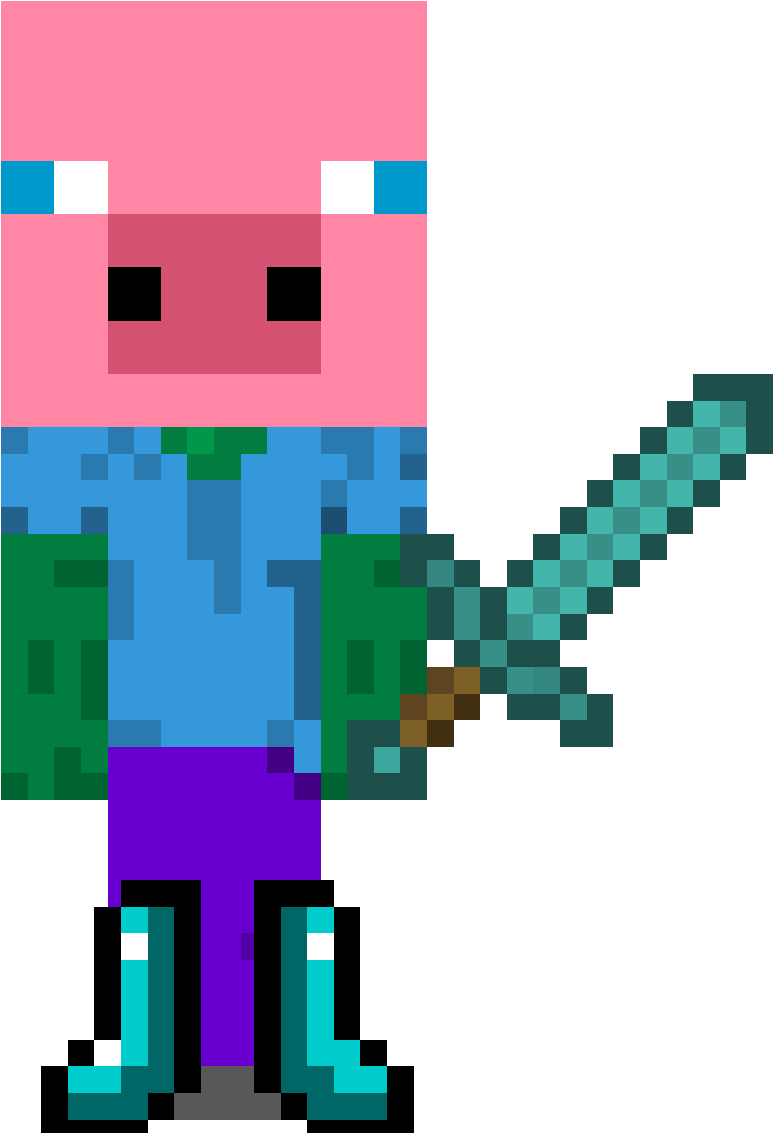 Minecraft Character With Diamond Sword.png PNG