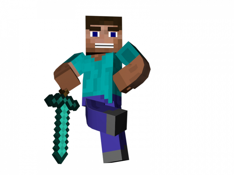 Minecraft Character With Diamond Sword PNG