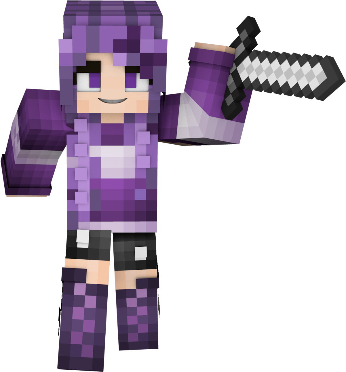 Minecraft Character With Sword PNG