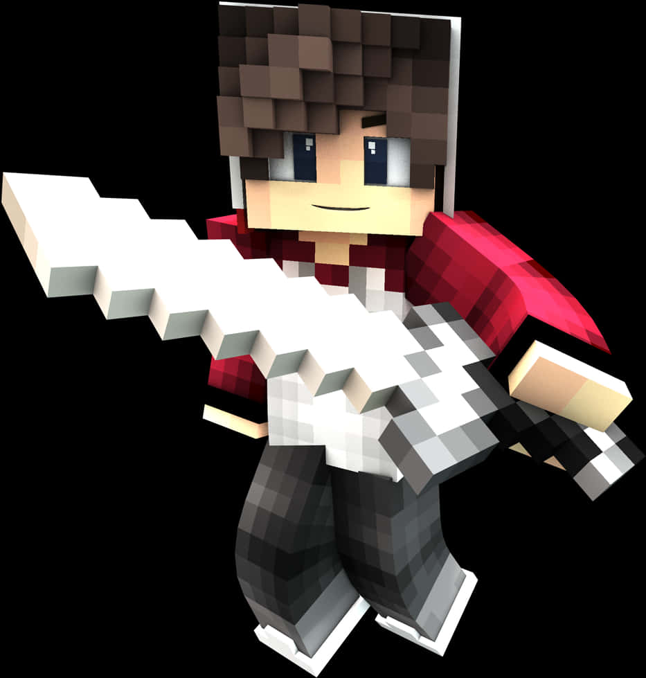 Minecraft Character With Sword PNG