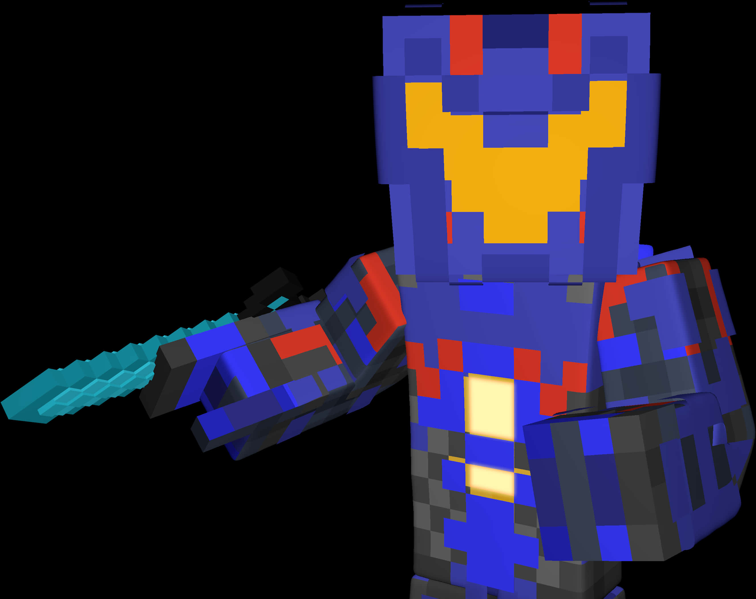 Minecraft Characterin Blue Armorwith Sword PNG