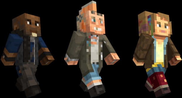 Minecraft Characters Trio Walking PNG