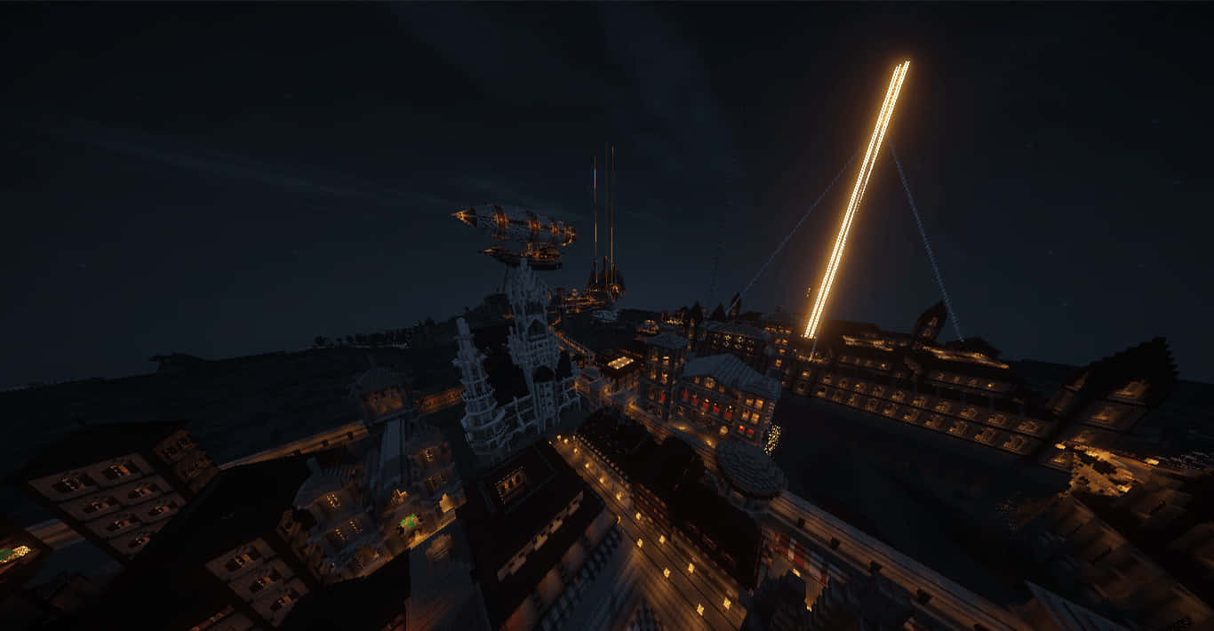 Impresionantepaisaje Nocturno De La Ciudad De Minecraft Fondo de pantalla