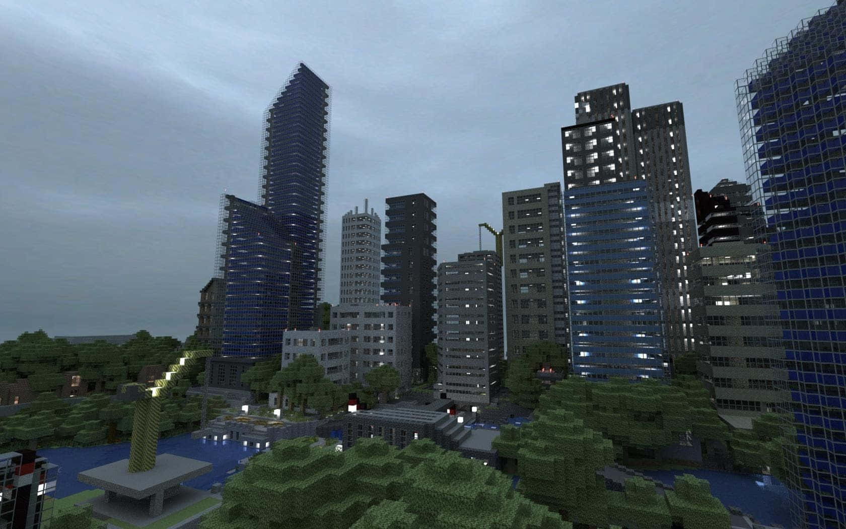 Stunning Minecraft Cityscape at Night Wallpaper