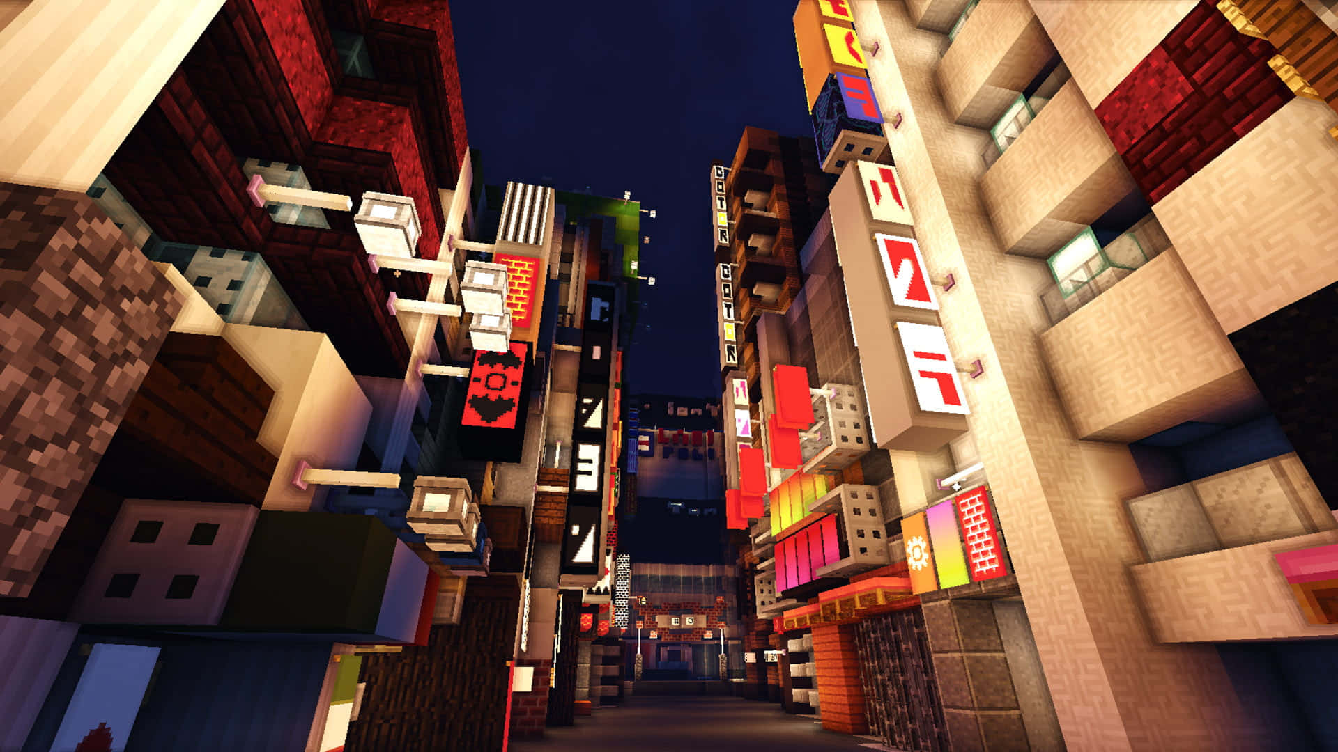 Stunning Minecraft Cityscape at Night Wallpaper