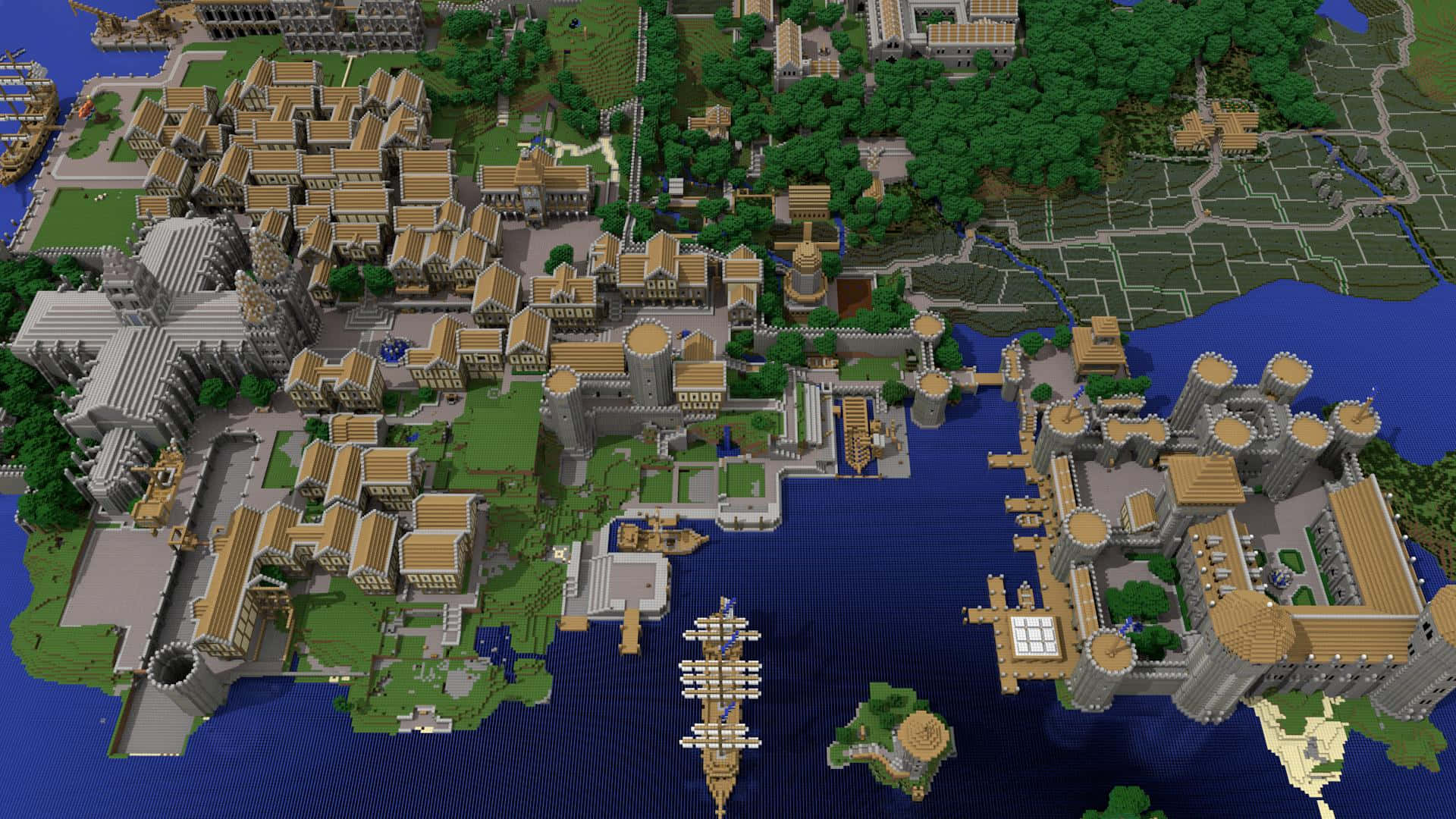 Majestic Minecraft Cityscape at Night Wallpaper