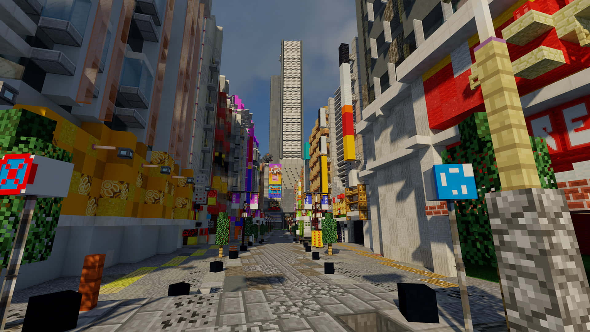 Awe-Inspiring Minecraft City Nightscape Wallpaper