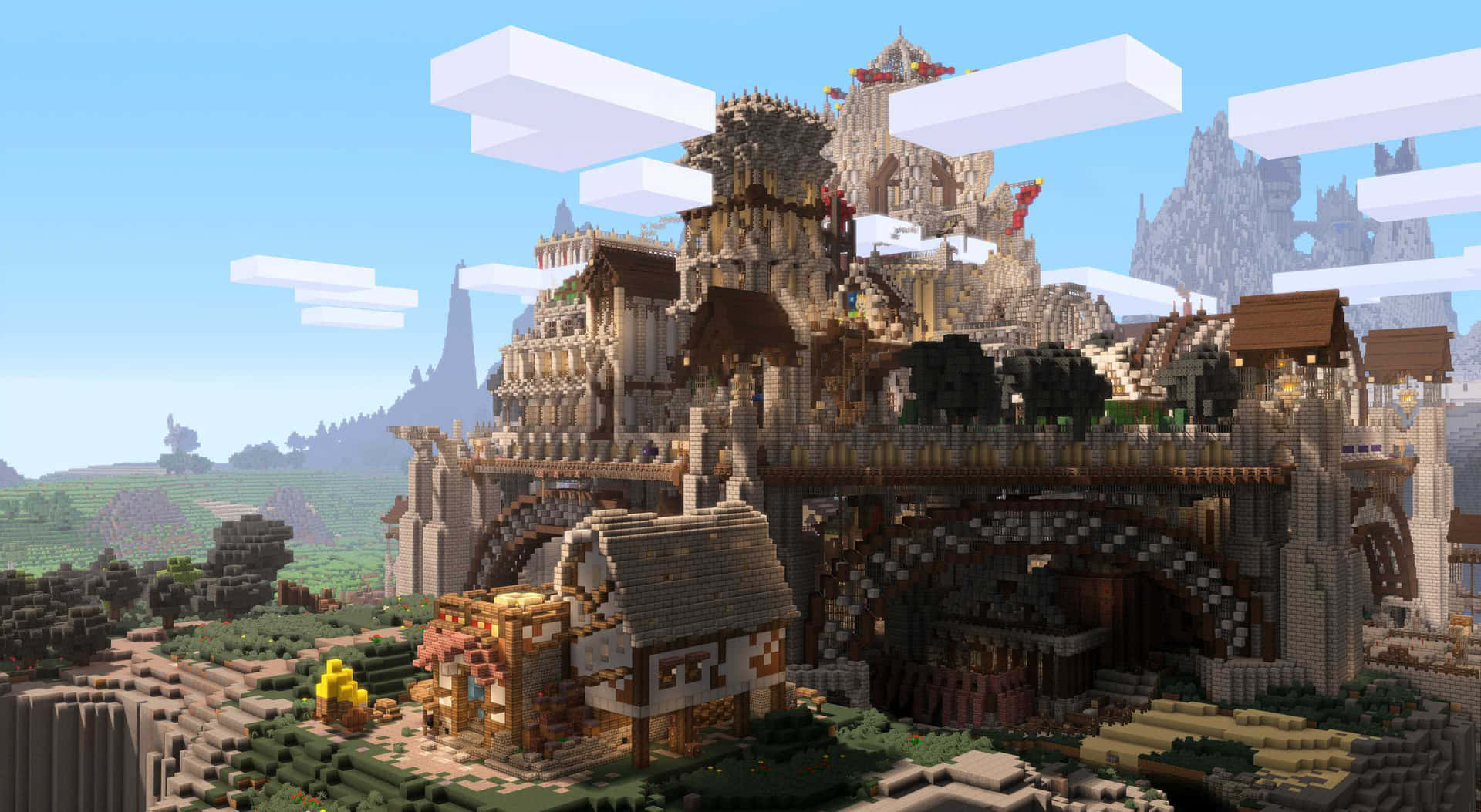 Minecraft City: A Thriving Metropolis Wallpaper