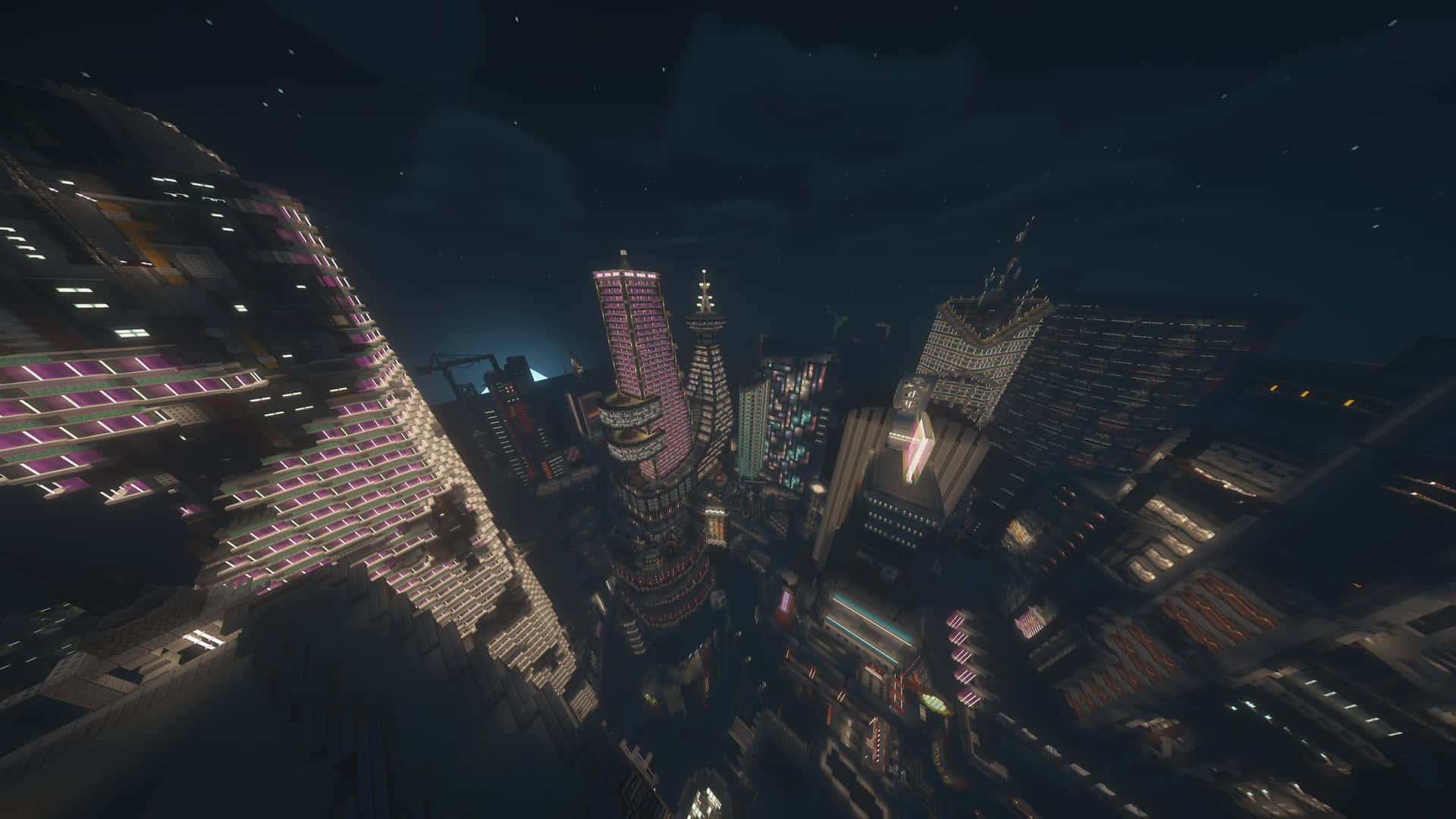 Explore Minecraft City at Night Wallpaper