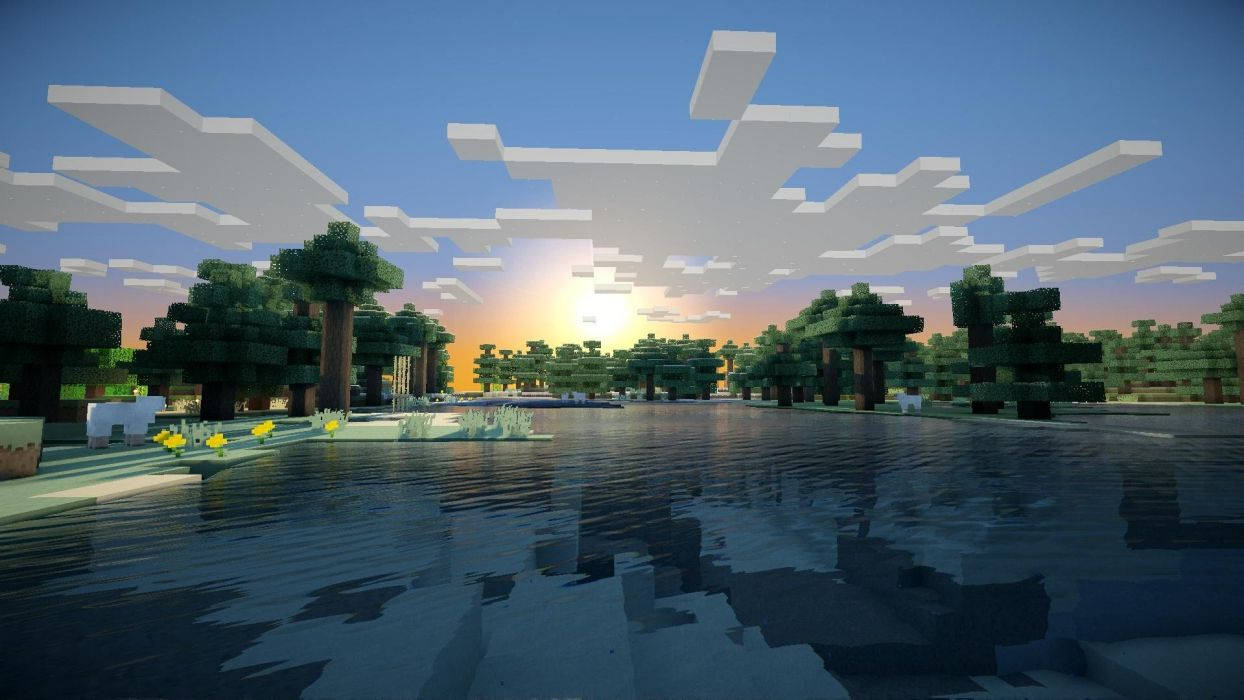 Beautiful view of a cloudy sunrise in Minecraft Wallpaper