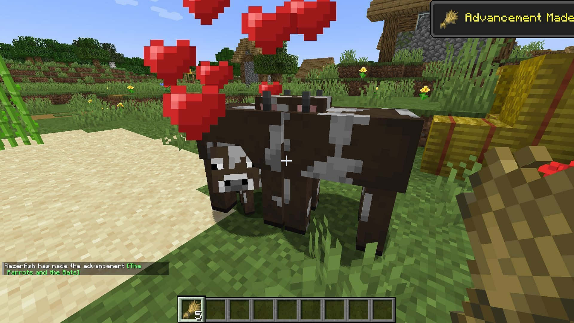 Friendly Minecraft Cow in Scenic Block Landscape Wallpaper