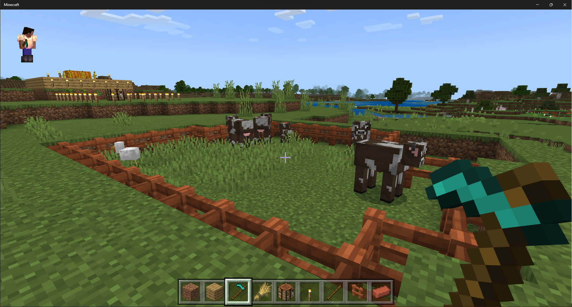 A Minecraft Cow Grazing in the Wild Wallpaper