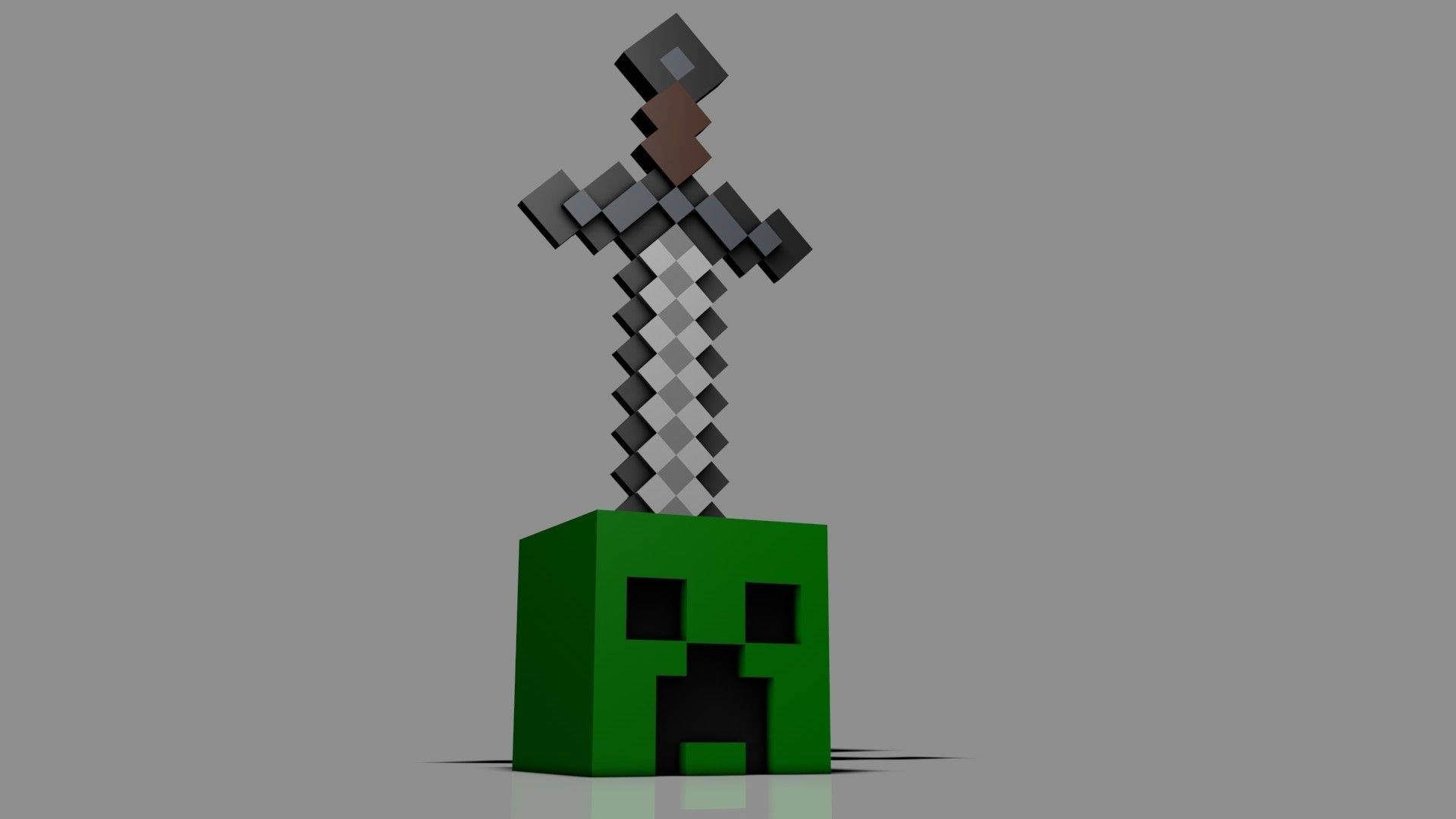 Minecraft Creeper Head With Sword Wallpaper