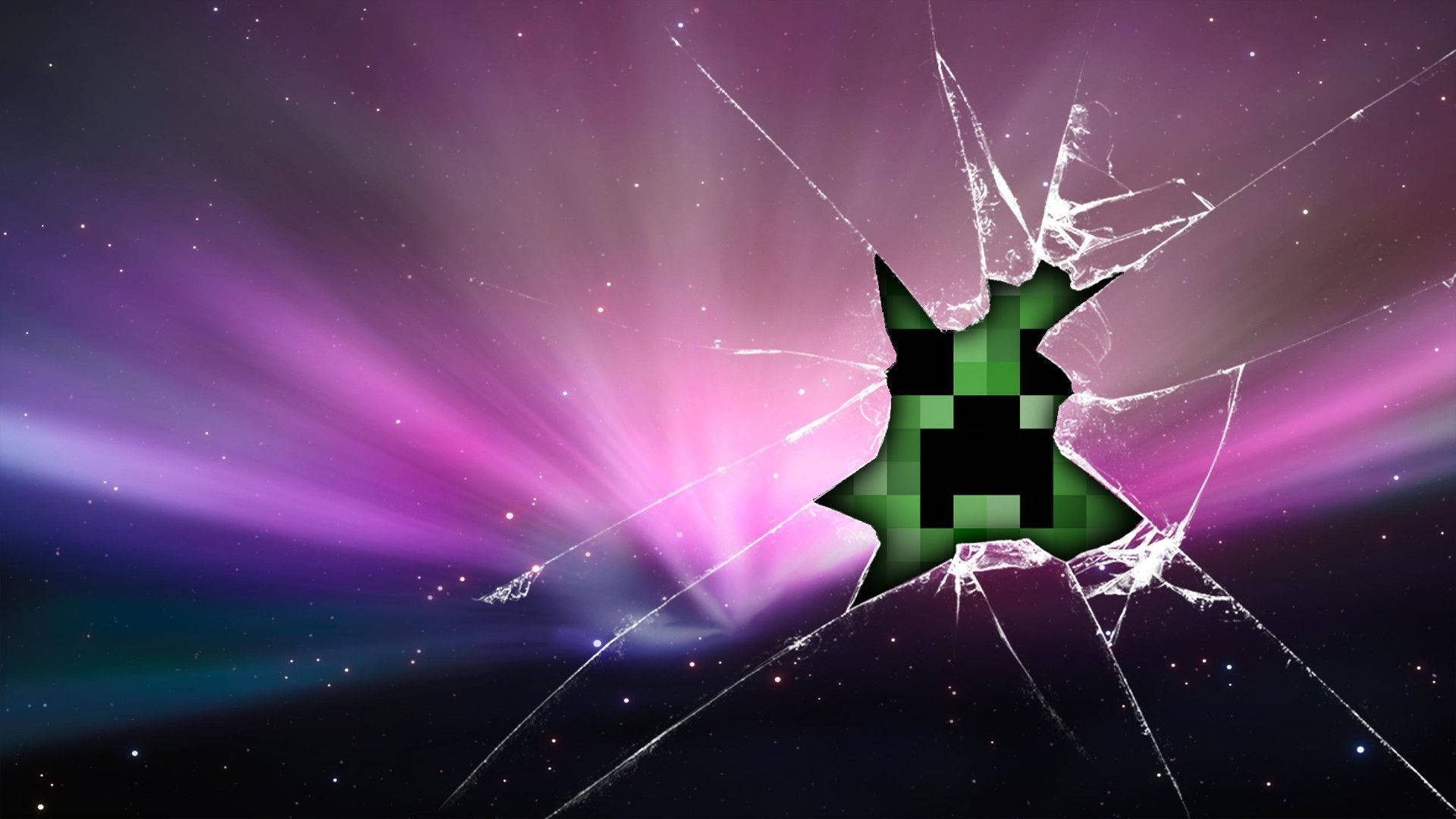 Minecraft Creeper Inside Cracked Screen Wallpaper