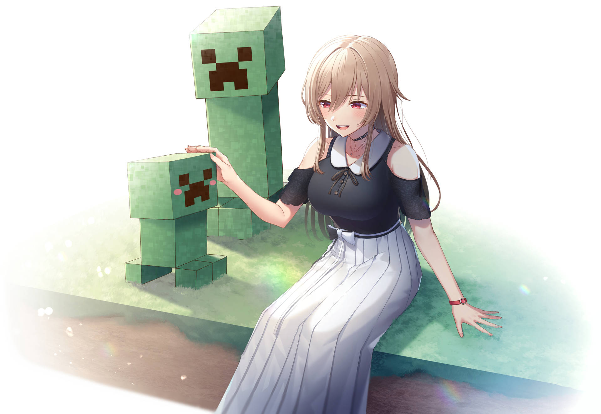 Minecraft Creeper Med Anime Pige Wallpaper