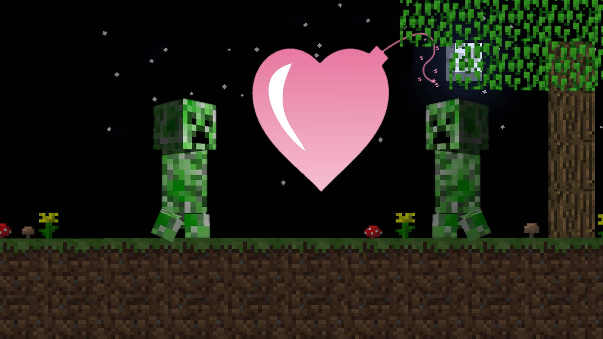Minecraftcreeper Con Corazón Rosa Fondo de pantalla