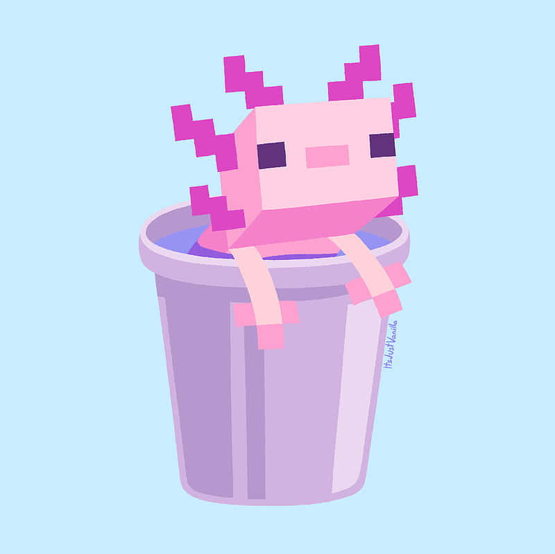 Minecraft Cute Axolotl In A Bucket Digital Art Wallpaper