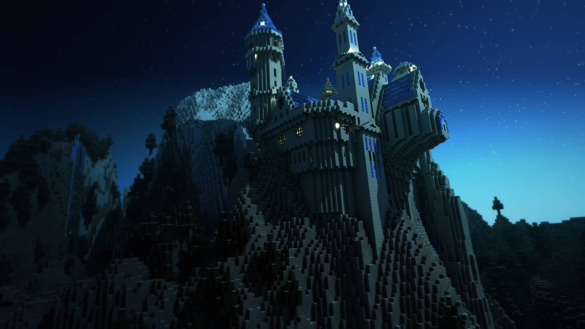 Explore a Dark Castle in the World of Minecraft Wallpaper