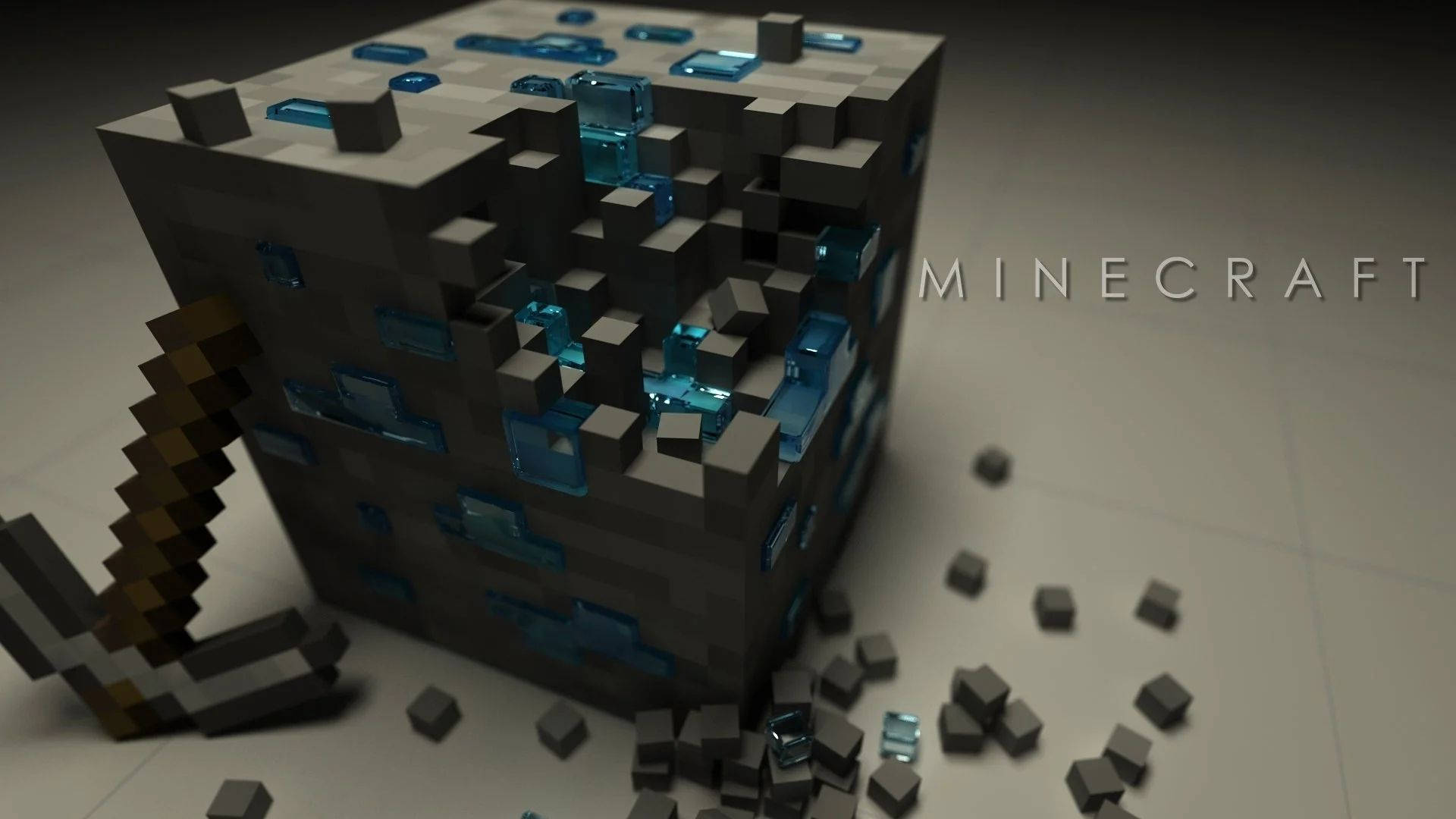 Minecraft Diamond Ore With Pickaxe Wallpaper