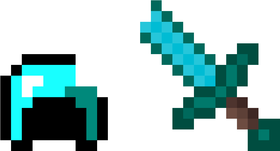 Minecraft Diamond Sword Pixel Art PNG