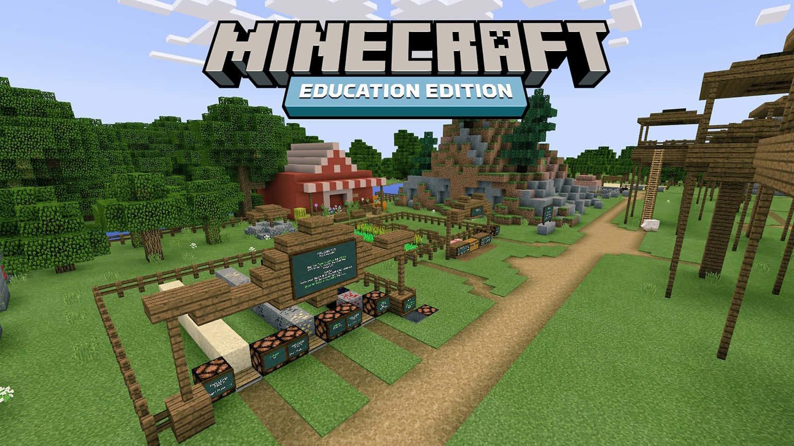 Students collaborating and building in Minecraft: Education Edition Wallpaper