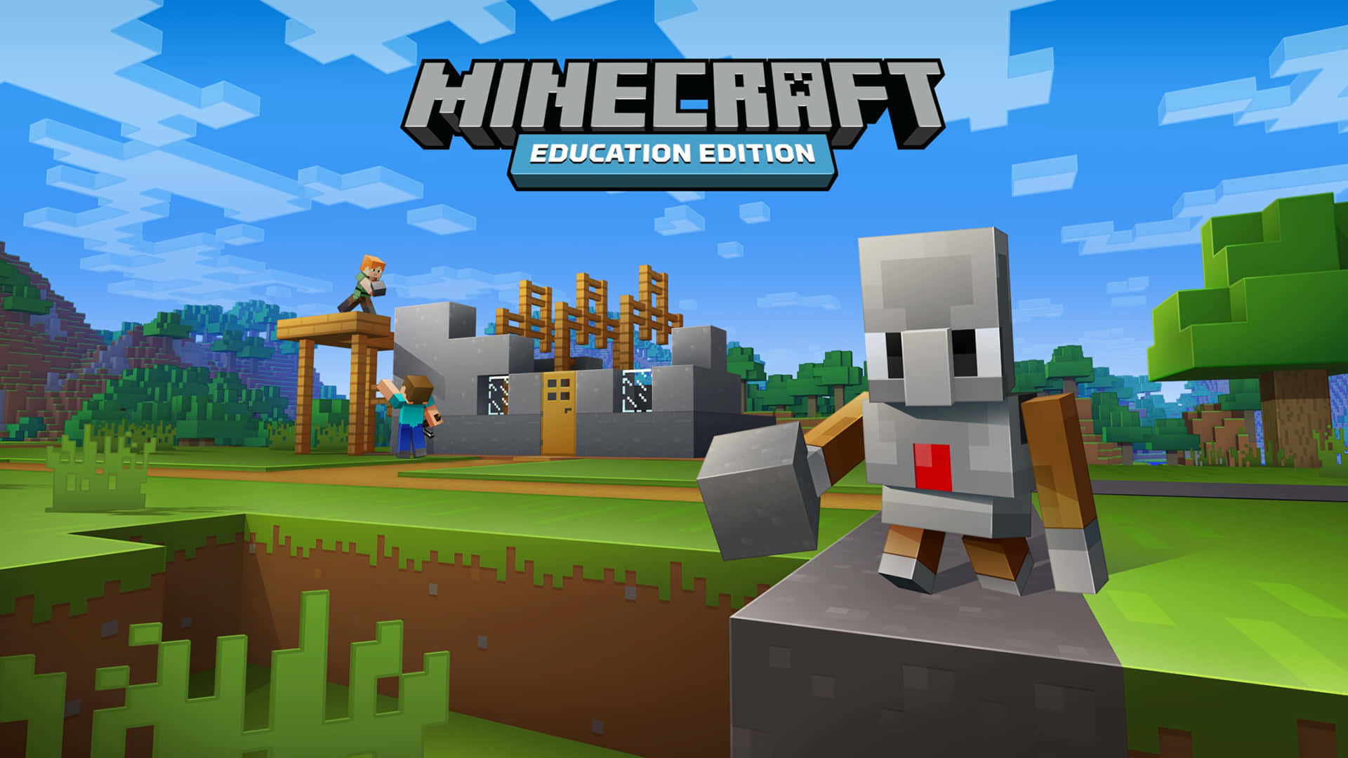 Students exploring a virtual world together in Minecraft Education Edition Wallpaper