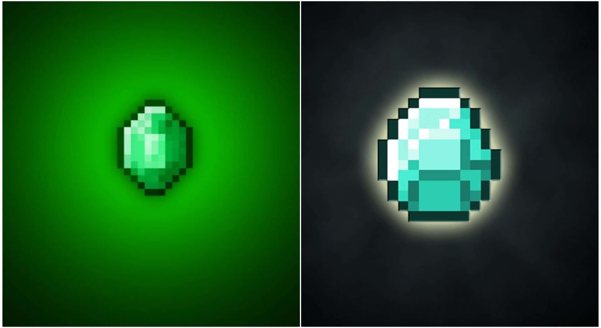 Shimmering Minecraft Emeralds in the depths of a cave Wallpaper