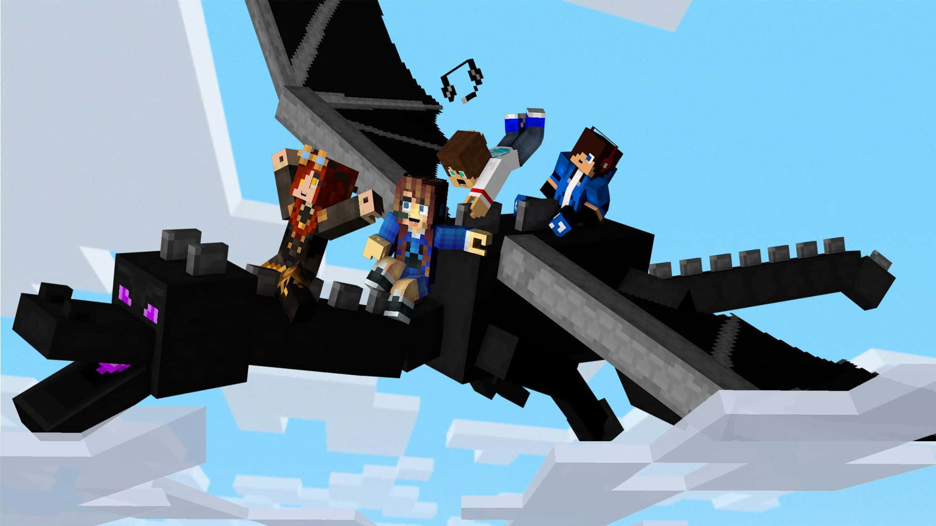 Minecraft Characters Rides Ender Dragon Wallpaper