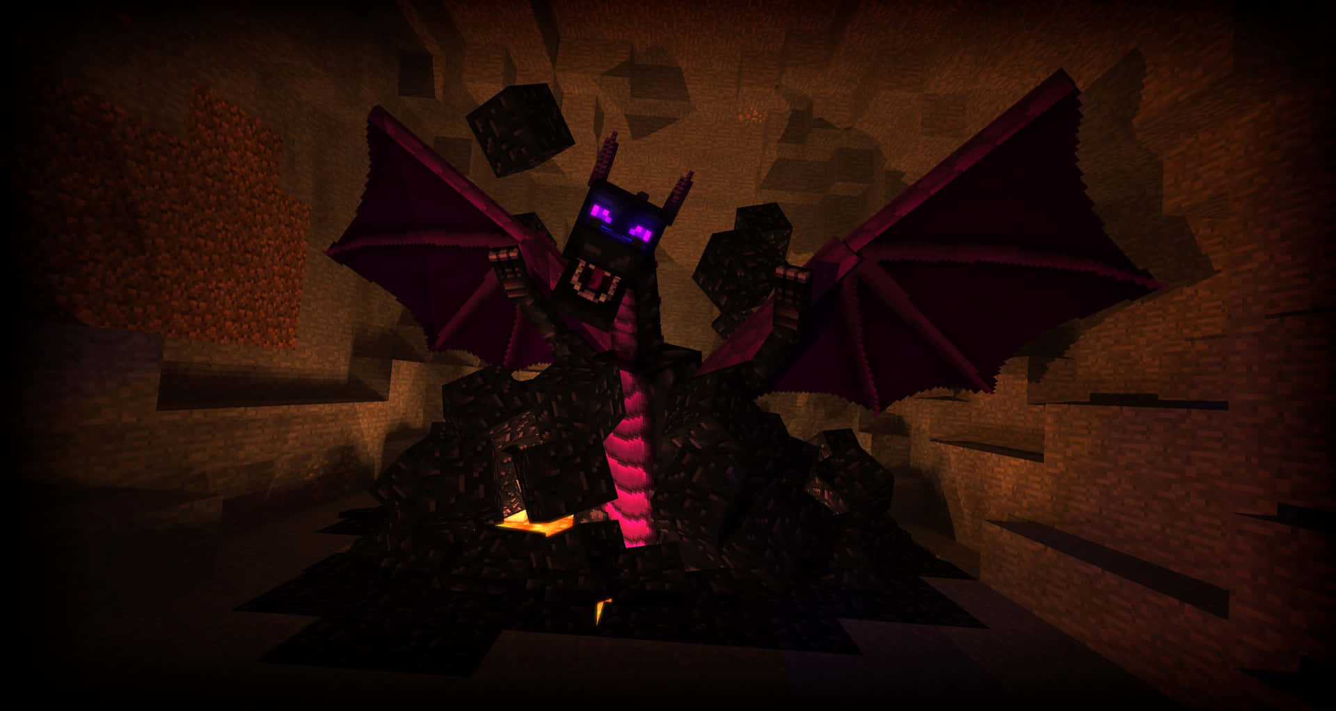 Minecraft Ender Dragon Dark Cave Wallpaper