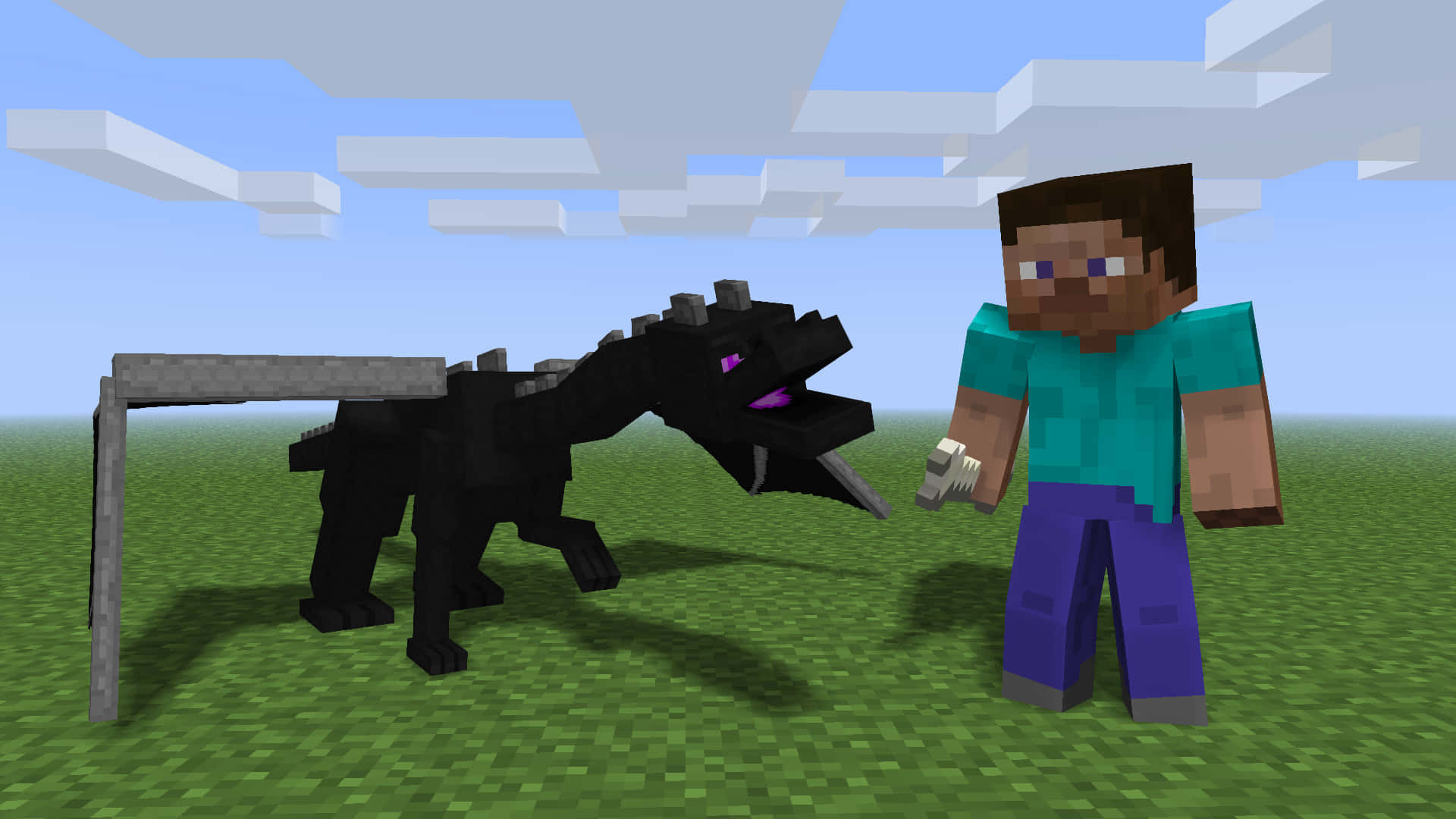 Minecraft Ender Dragon And Steve Background