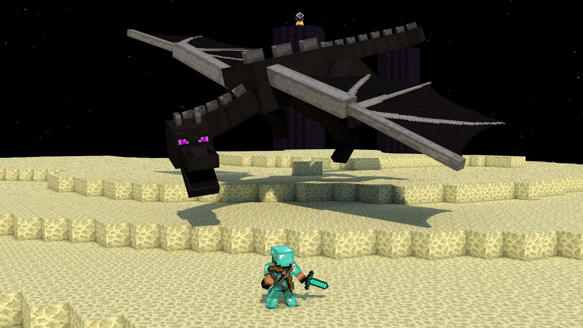 Minecraft Ender Dragon And Swordsman Background