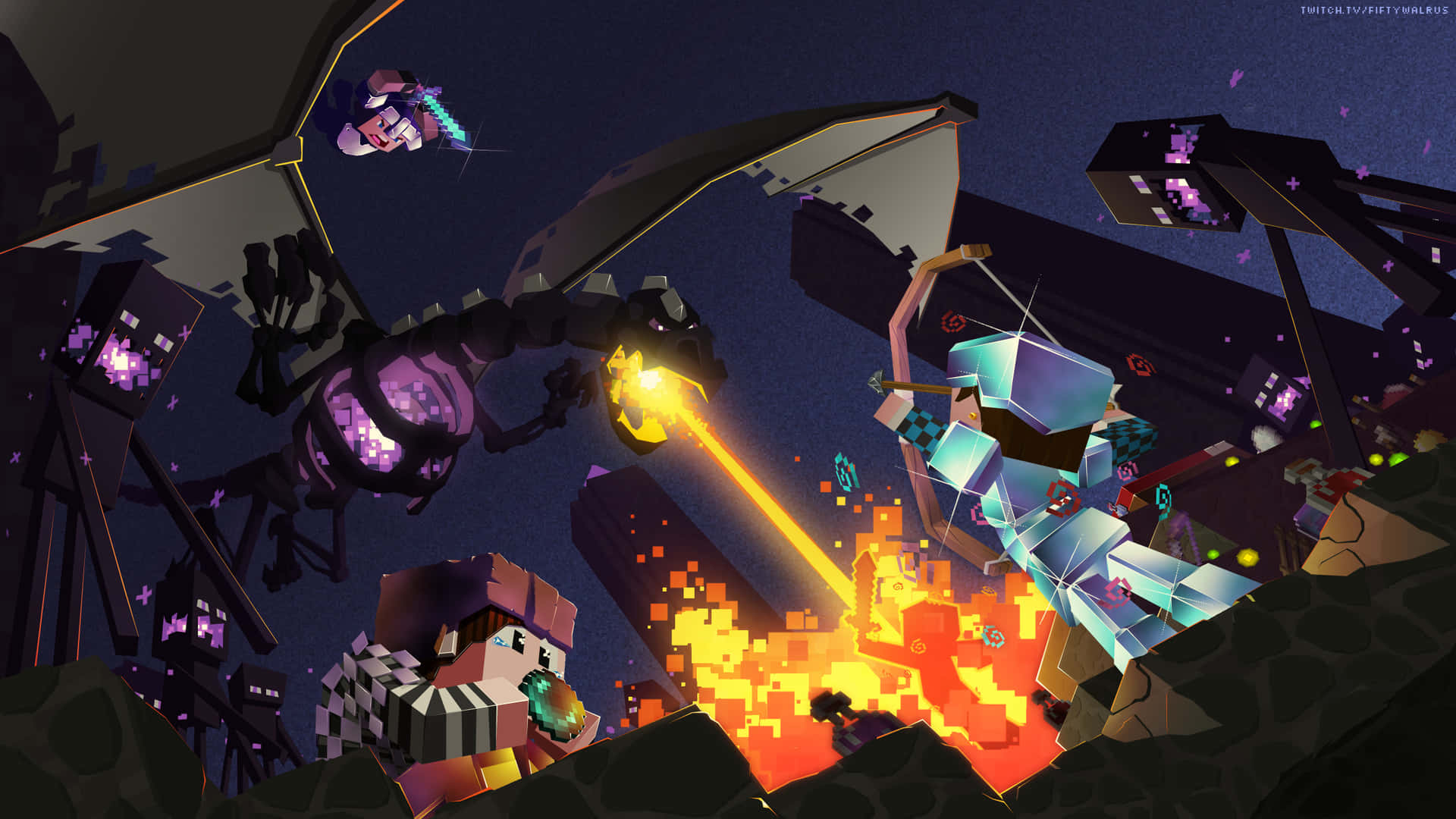 Heroic Battle with the Ender Dragon Wallpaper