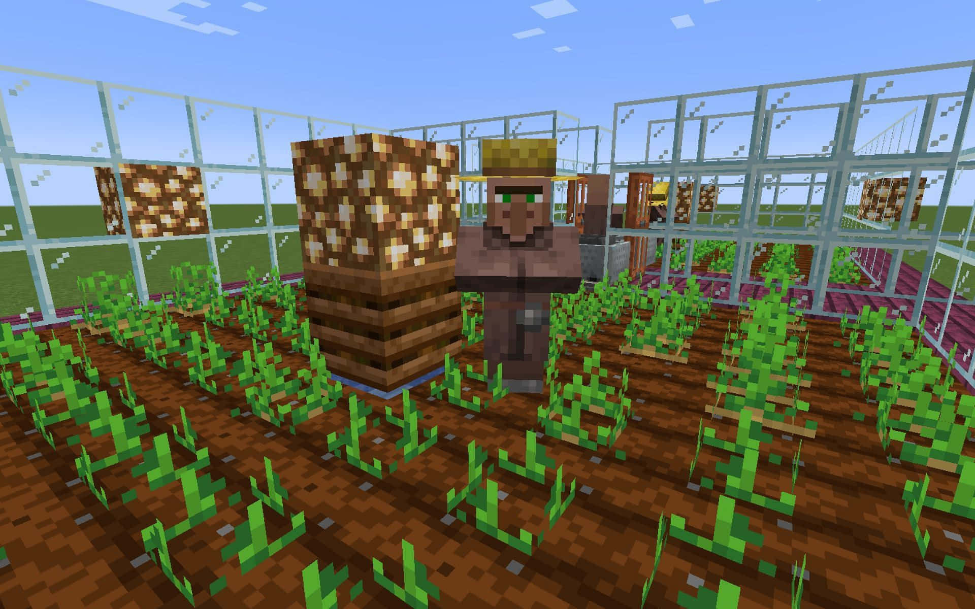 Thriving Minecraft Farm with Lush Crops and Irrigation Wallpaper