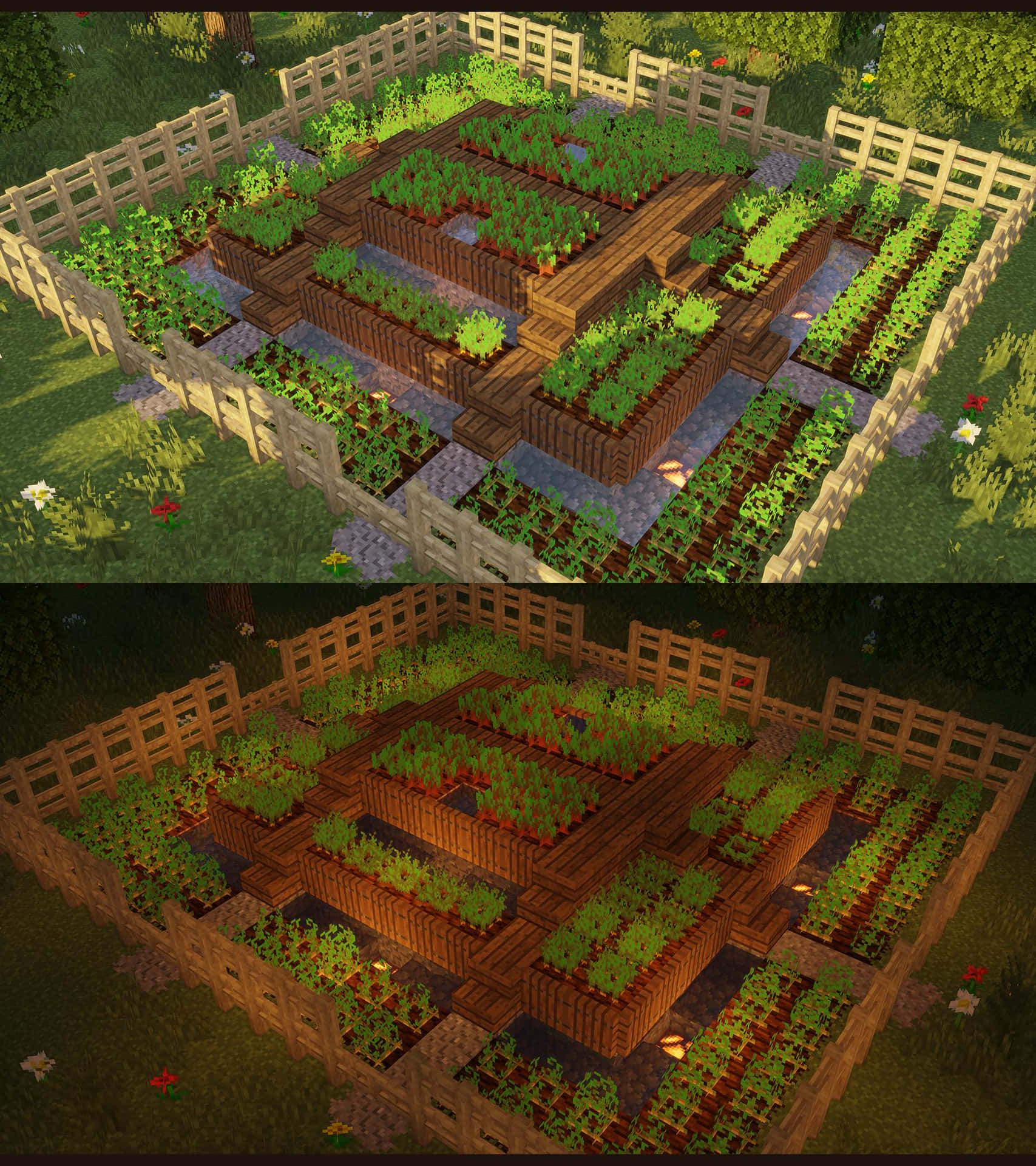 Thriving Minecraft Farm with Lush Crops and Irrigation System Wallpaper