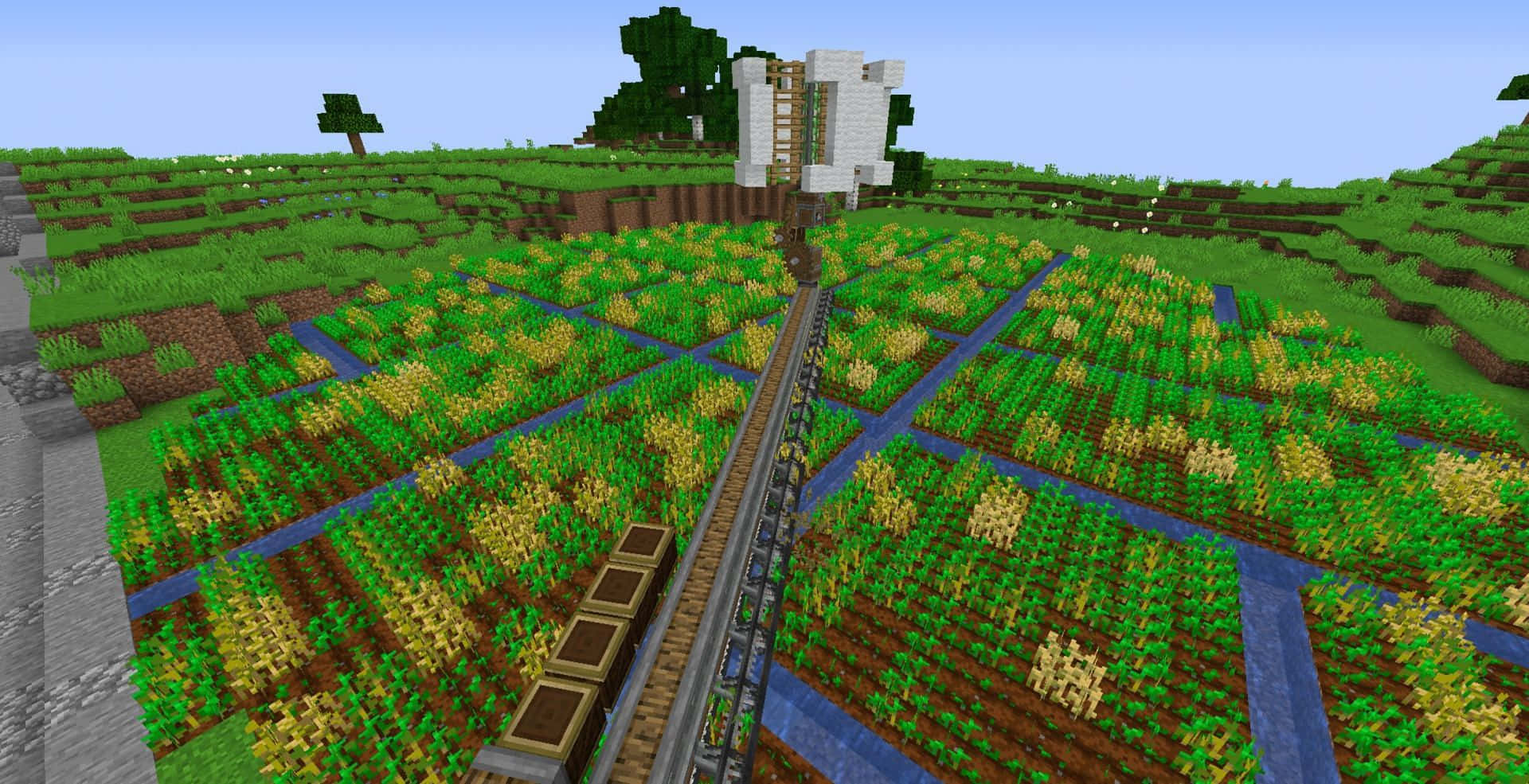 Bountiful Minecraft Farm by the Serene Waters Wallpaper