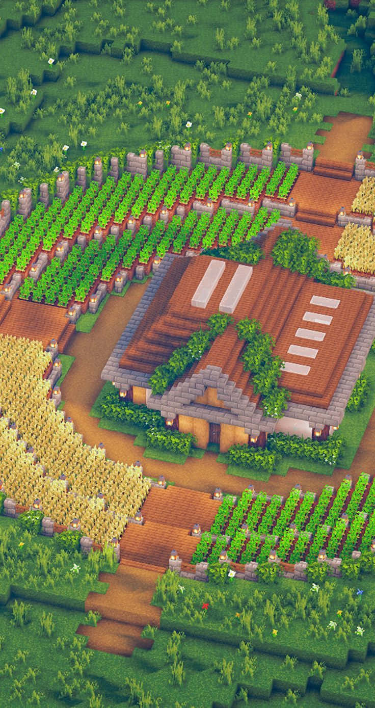 Caption: Build Your Dream Farm in Minecraft Wallpaper