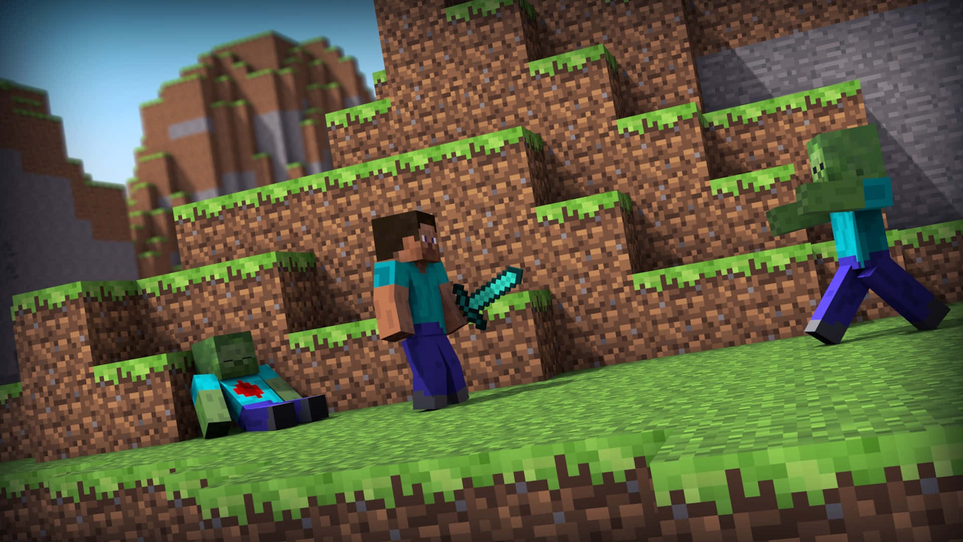 Epic Minecraft Battle - Players Engage in Thrilling Combat Wallpaper