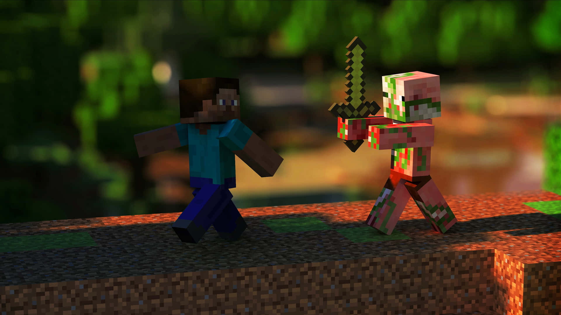 Intense Minecraft Battle Scene Wallpaper