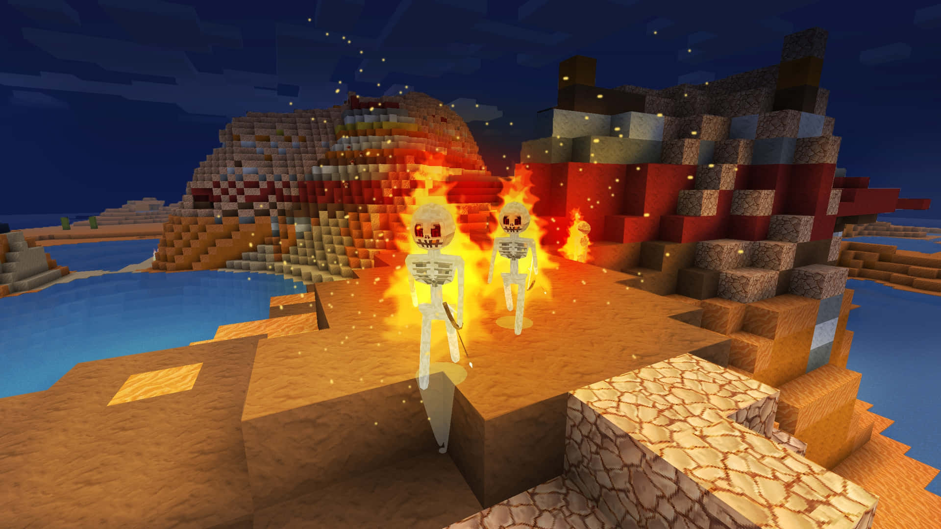Minecraft_ Flaming_ Skeletons_ Beachside_ Encounter Wallpaper