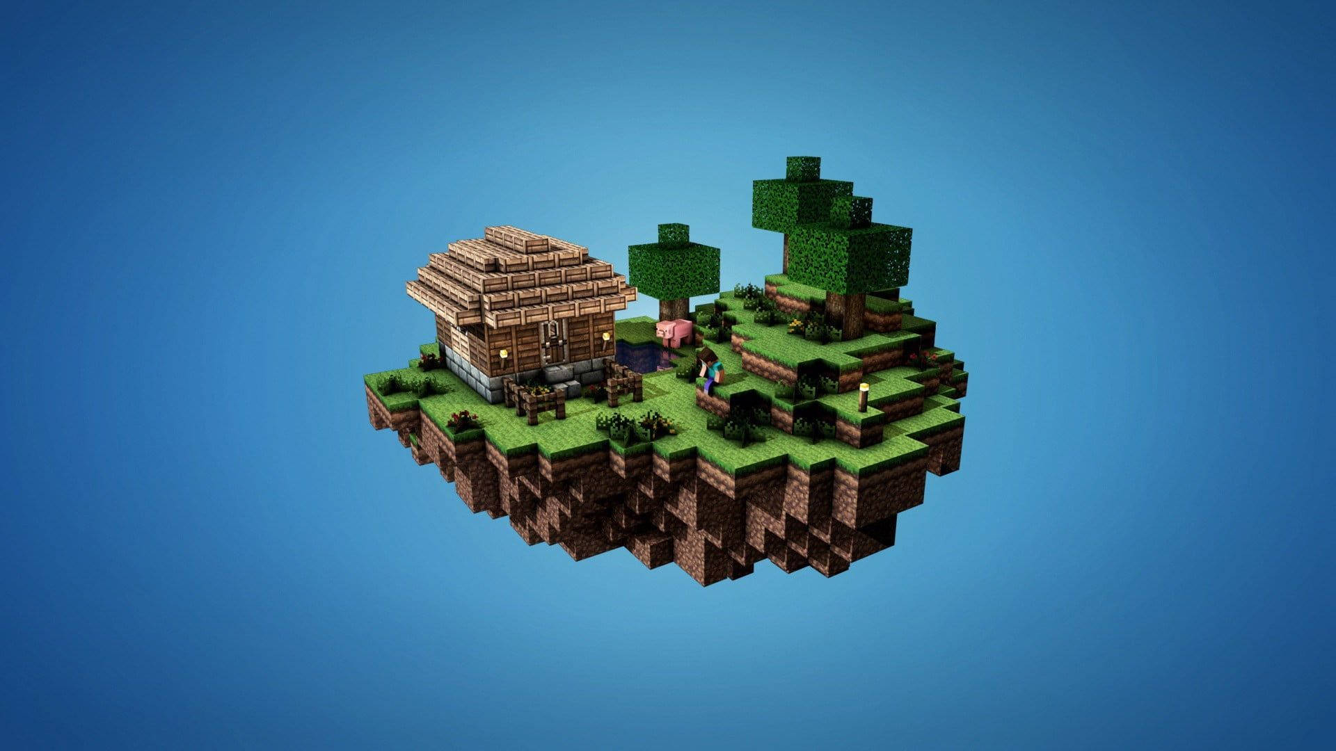 Minecraft Floating Island With House wallpaper