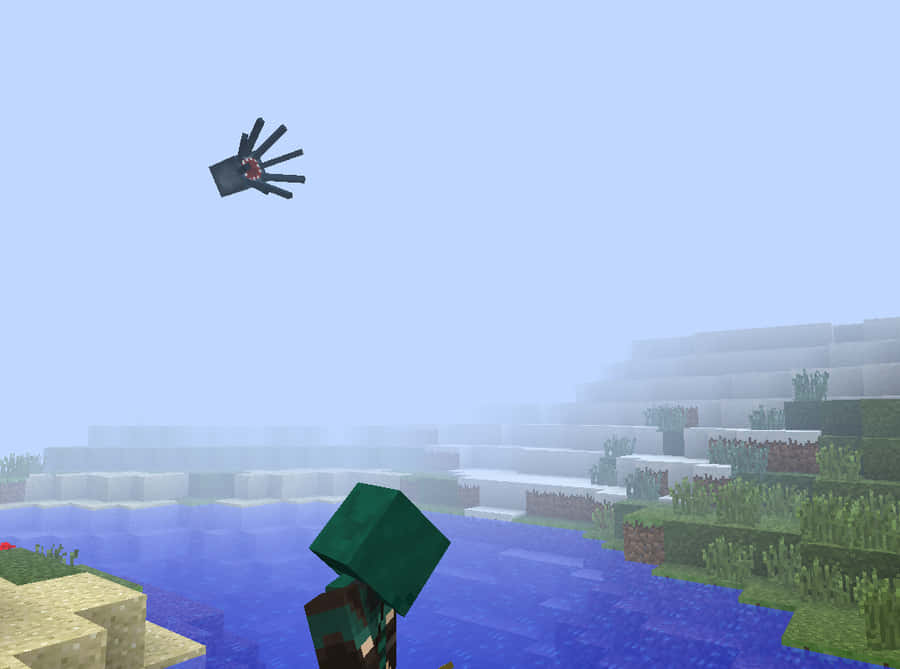 Minecraft Flying Squid Over Water Wallpaper