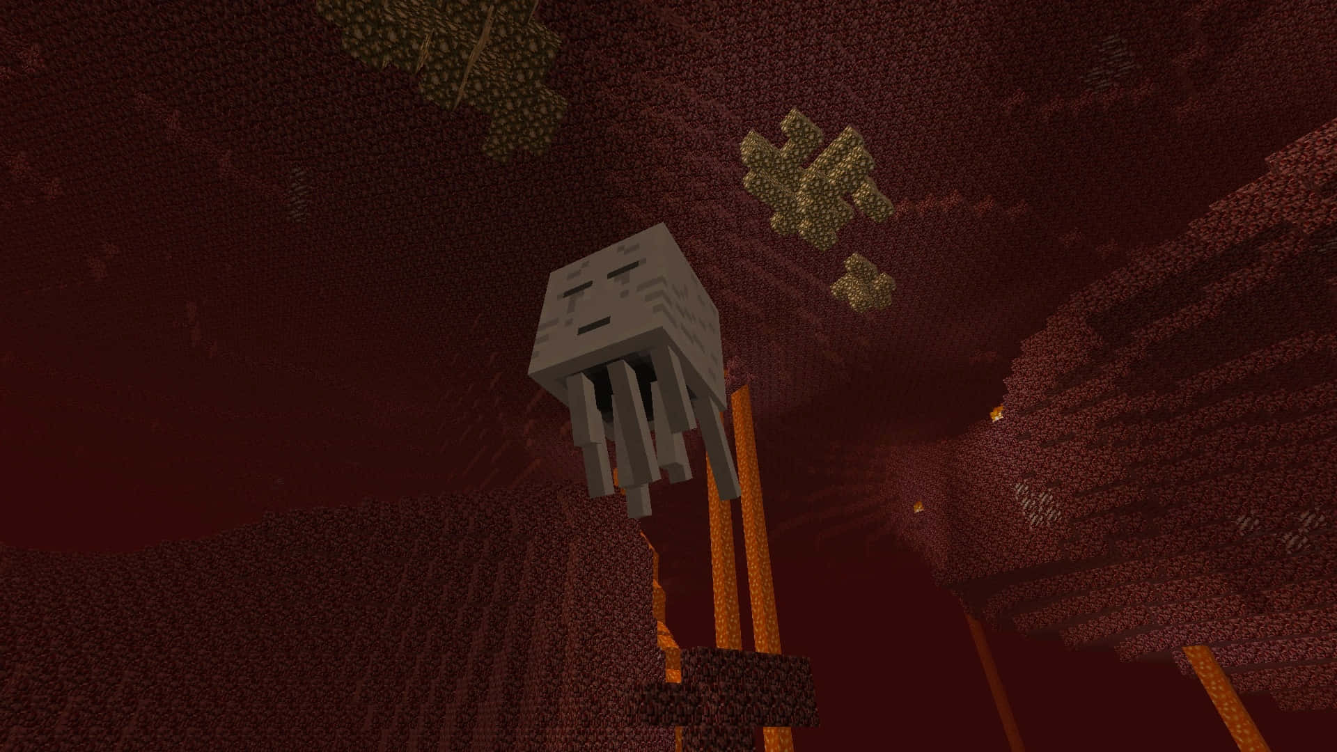 A Minecraft Ghast soaring through the Nether realm Wallpaper